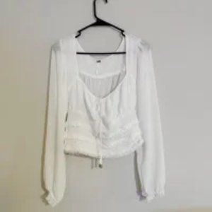 Square neck long sleeve white